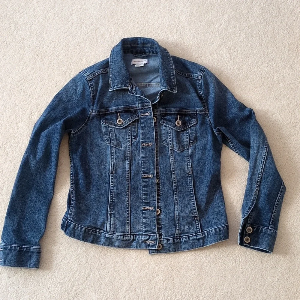 Liz Claiborne jean Jacket Cropped Fitted Pockets Layering Small - Picture 4 of 9